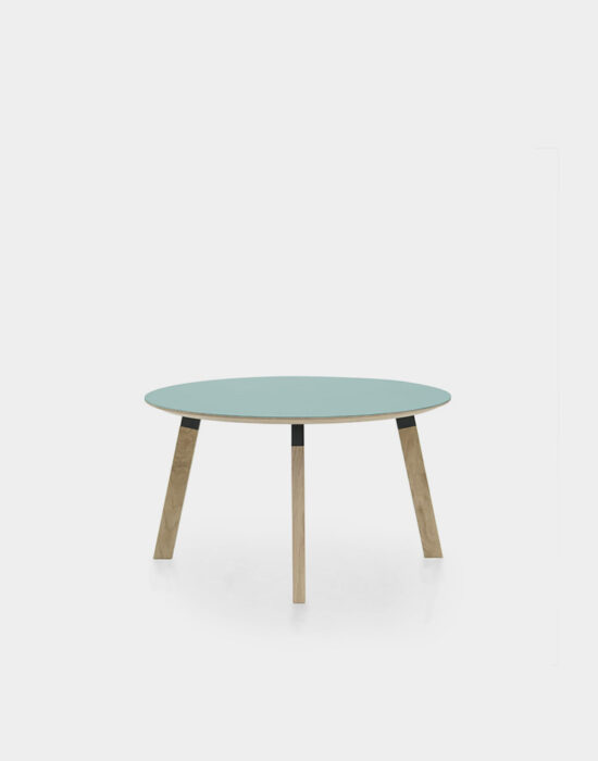 runder Couchtisch C61 mit Tischbeinen aus Holz und Tischplatte mit Linoleumbeschichtung