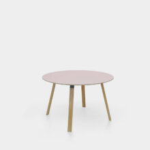 Esstisch D61 rund, Tischplatte mit Linoleum, Tischbeine in Holz Esstisch D61 rund, Tischplatte mit Linoleum, Tischbeine in Holz