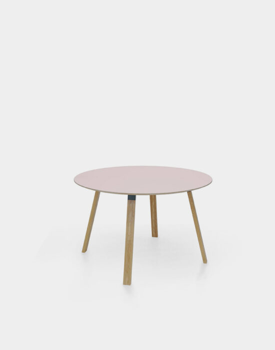 Esstisch D61 rund, Tischplatte mit Linoleum, Tischbeine in Holz