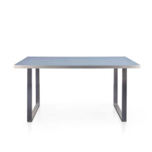 Schreitisch mit Kufenfuß aus Stahl und Tischplatte mit Linoleum beschichtet