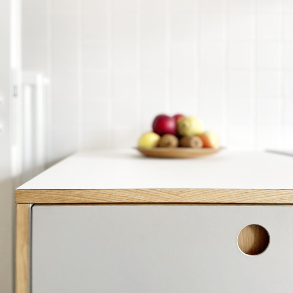 Linoleum - Arbeitsplatte, Linoleum Mushroom, Kante Eiche