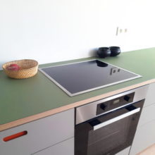 arbeitsplatte-linoleum-olive-kuhl Arbeitsplatte mit Linoleum, Farbe Olive und Küchenfronten für IKEA Metod